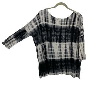 Piko envy free fashion Women Tie Dye Top Oversize Small Black Viscose Boatneck